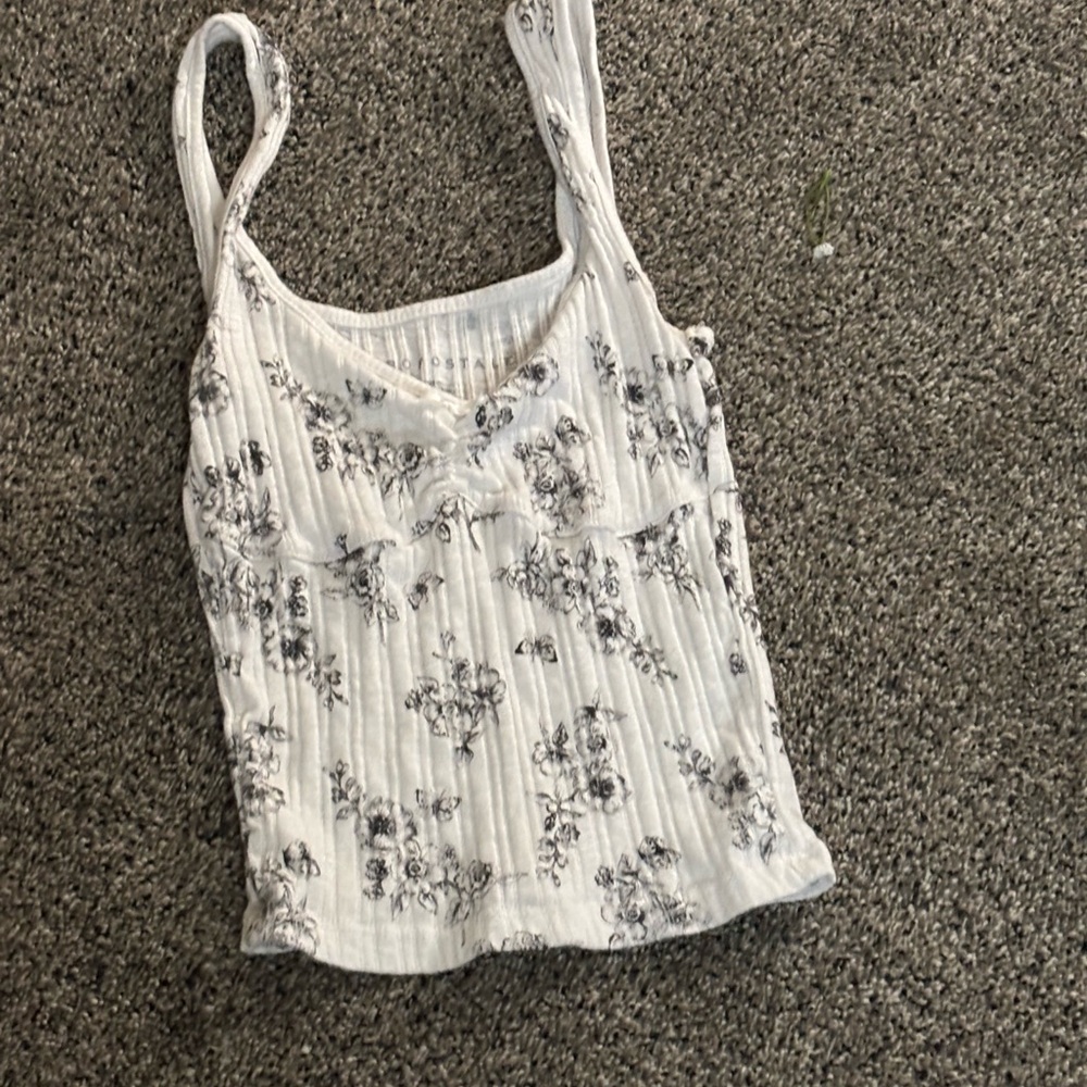 Aeropostale White Camisole with Black Floral Design